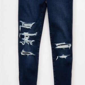 American Eagle Outfitters Dark Blue Distressed Skinny Jeans
